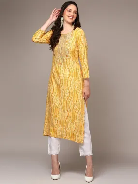 Ahika Women Yellow Viscose Rayon Abstract Printed Kurta VCK9514