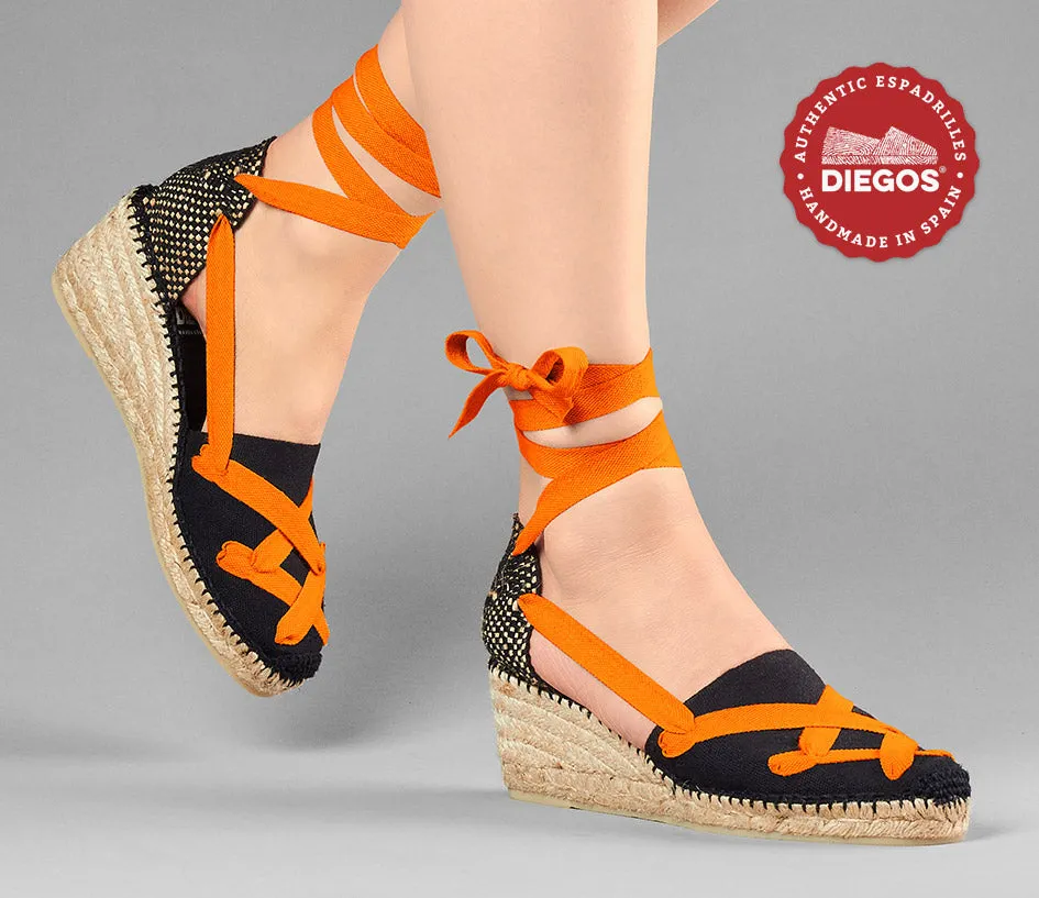 All black Lola high wedge classic laces espadrilles