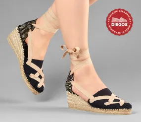 All black Lola high wedge classic laces espadrilles