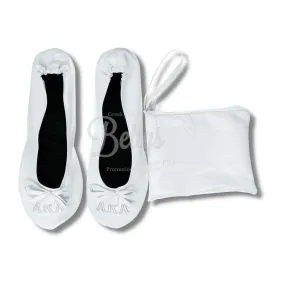 Alpha Kappa Alpha AKA Uninterrupted White Embroidered Ballet Flats with Carrying Case