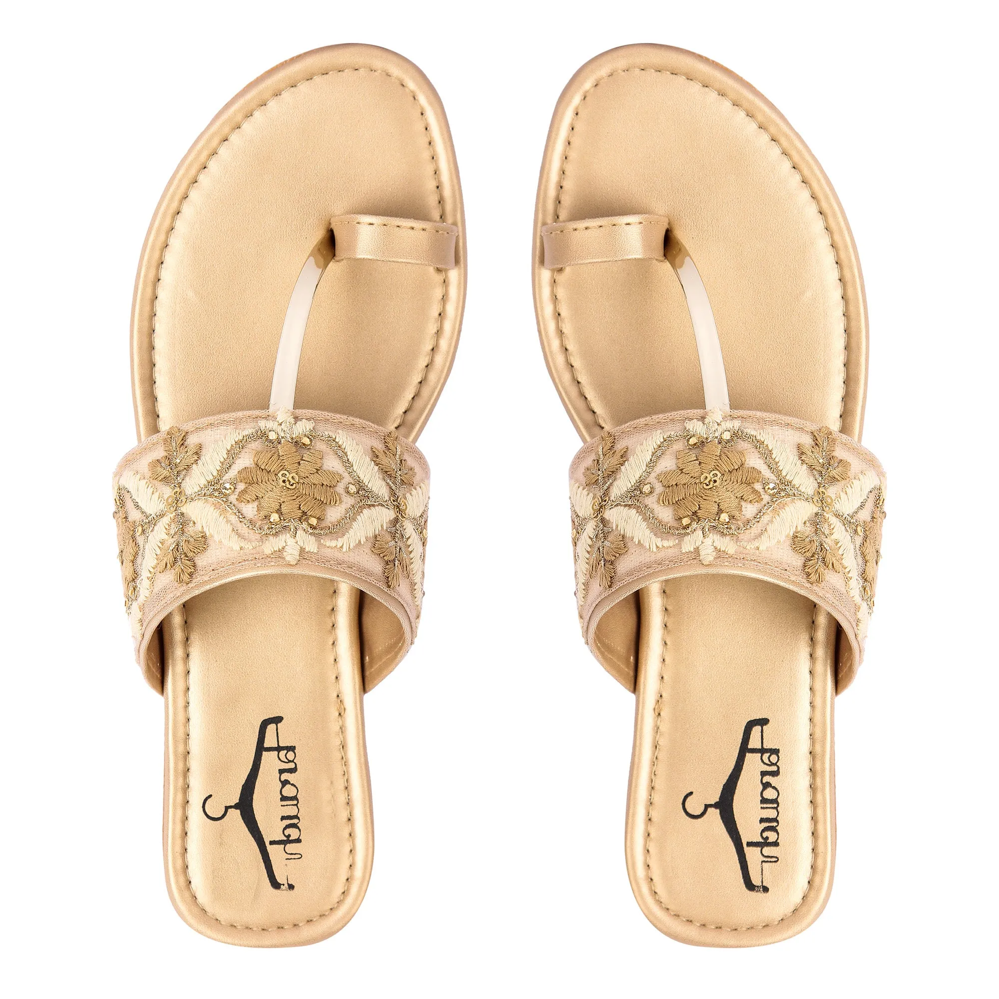 Brauch Women's Beige Embroidered Floral Flats