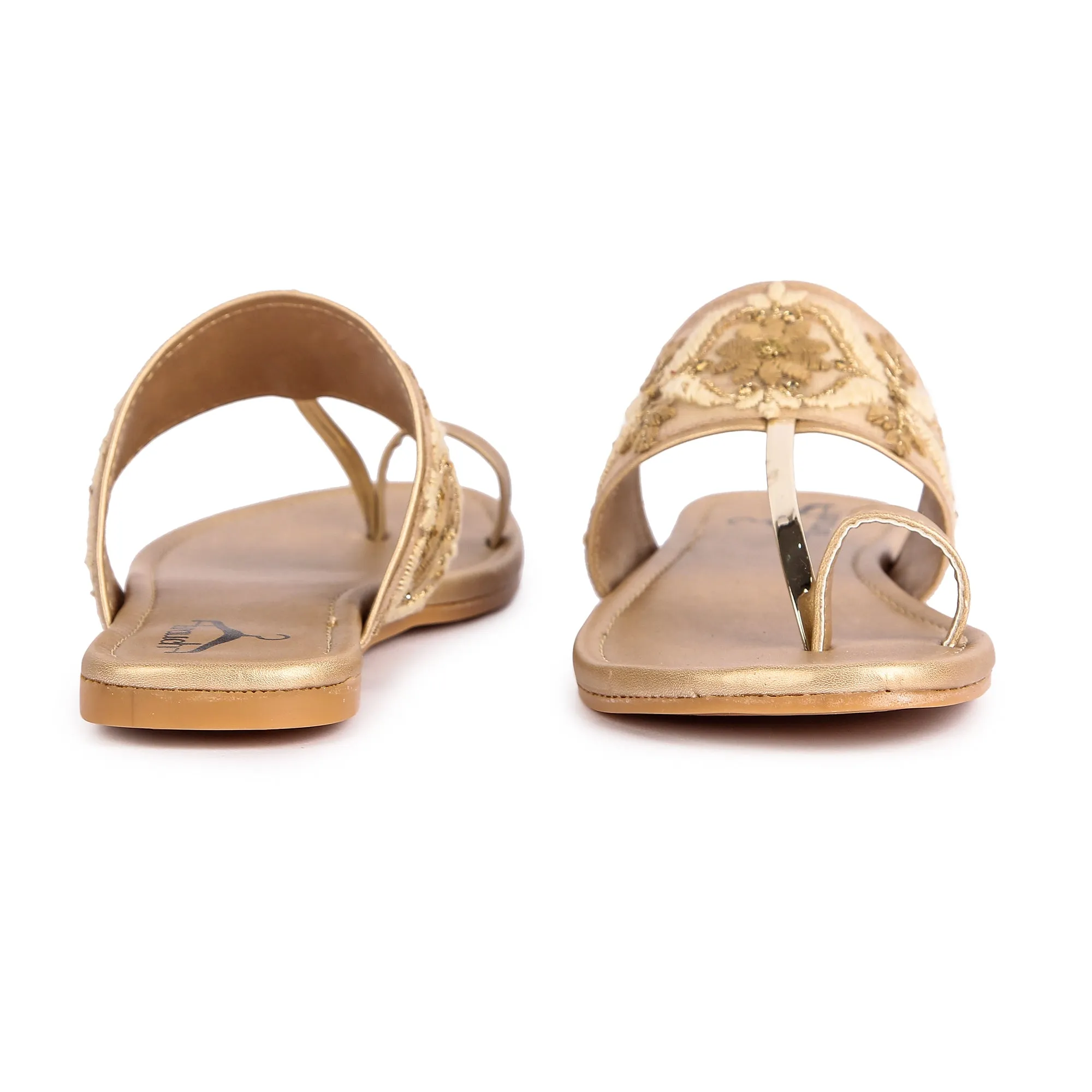 Brauch Women's Beige Embroidered Floral Flats