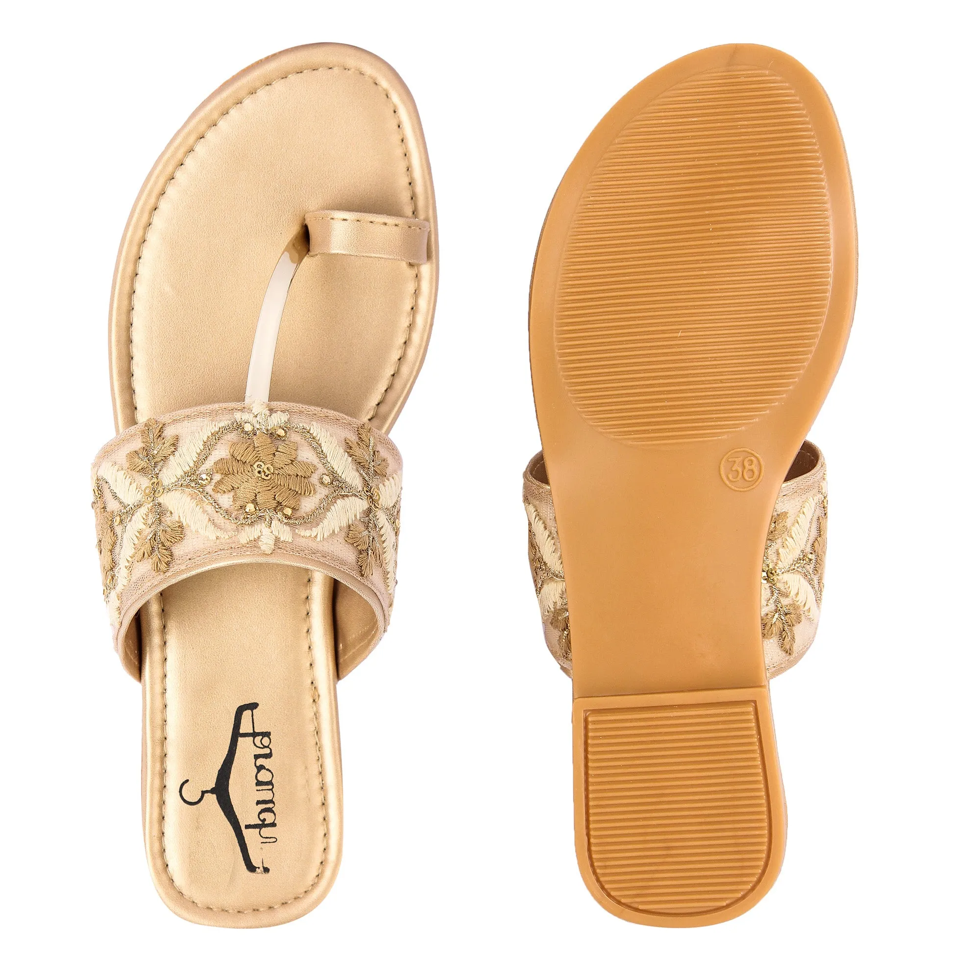 Brauch Women's Beige Embroidered Floral Flats