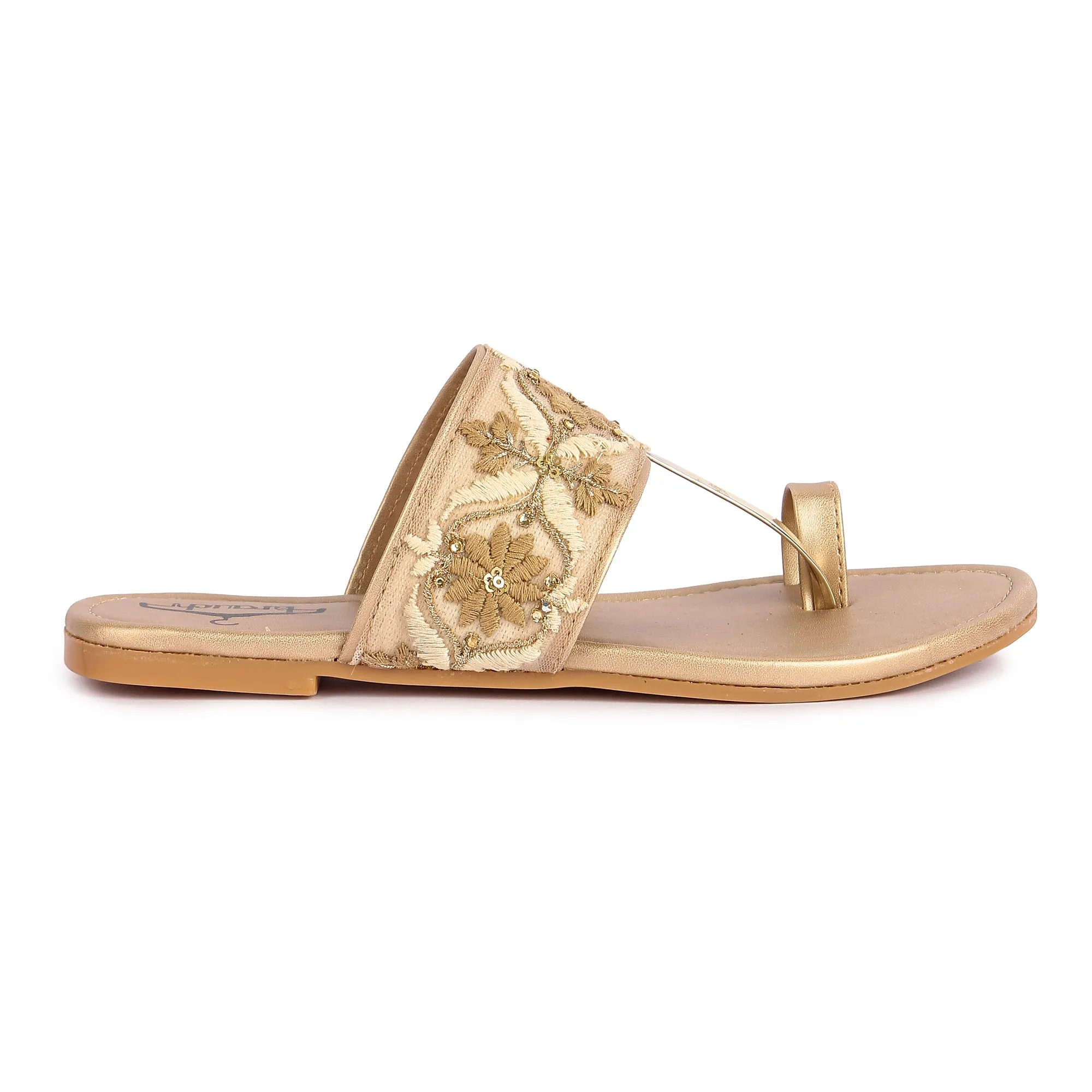 Brauch Women's Beige Embroidered Floral Flats
