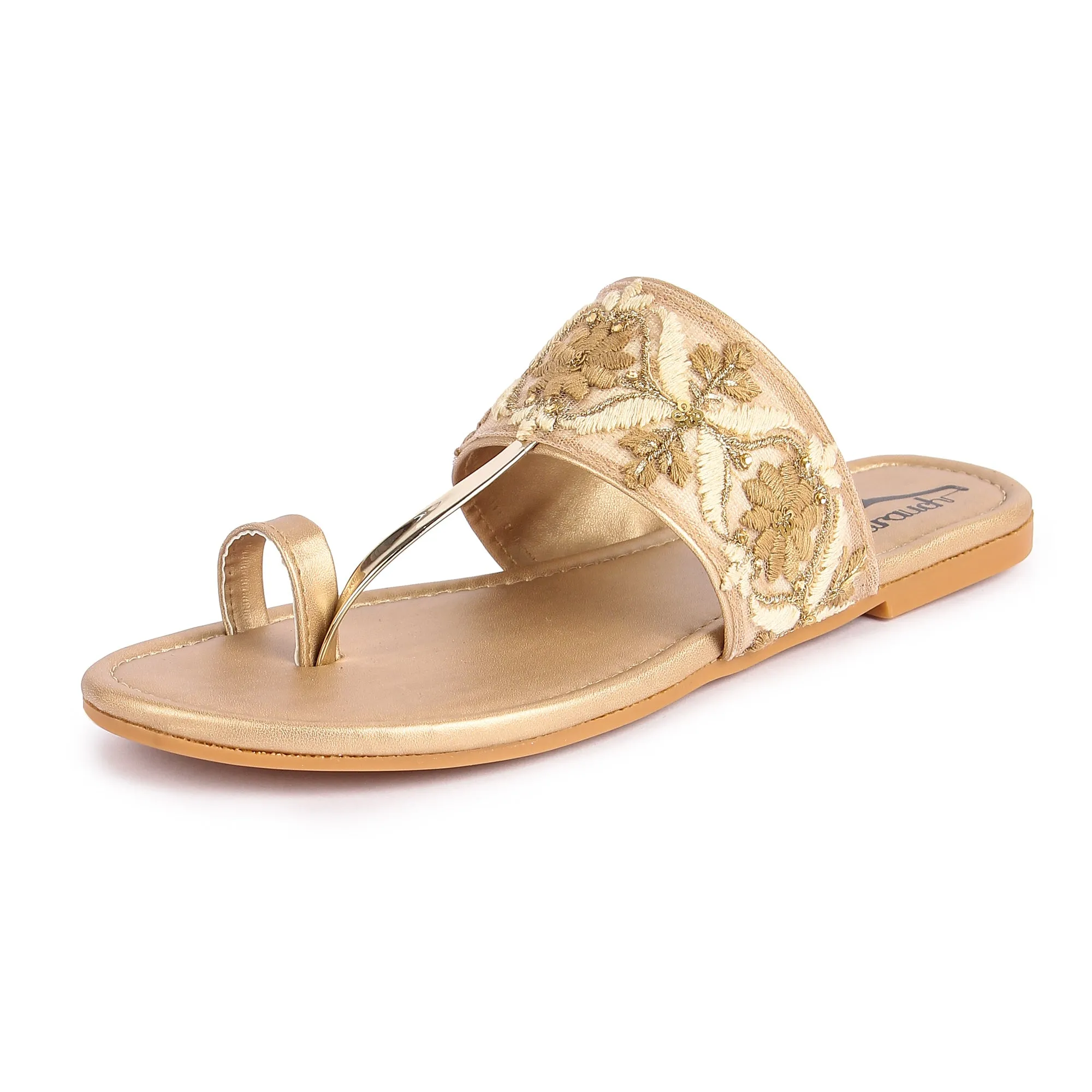 Brauch Women's Beige Embroidered Floral Flats