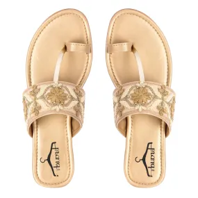 Brauch Women's Beige Embroidered Floral Flats