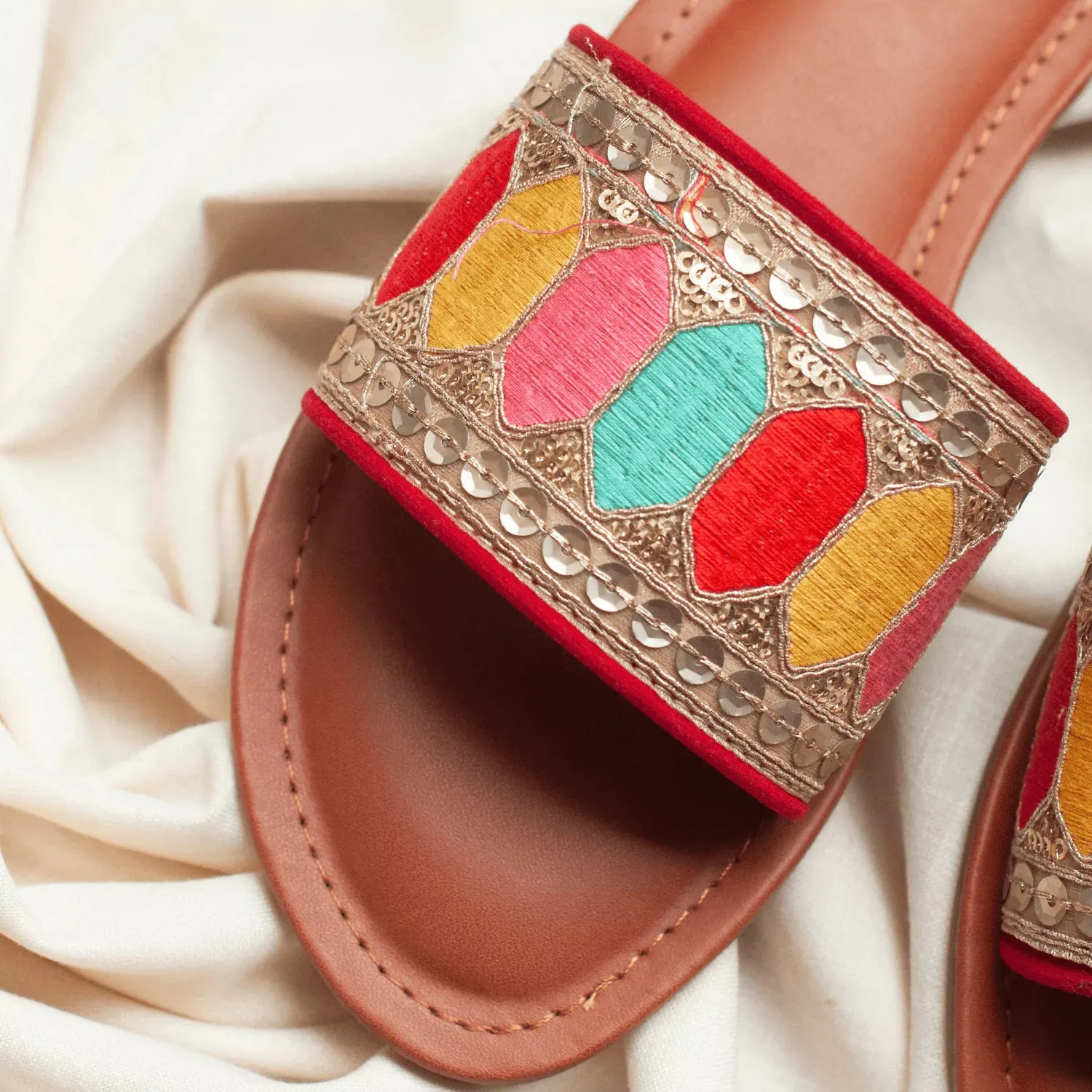 Coloured Embroidered Flats