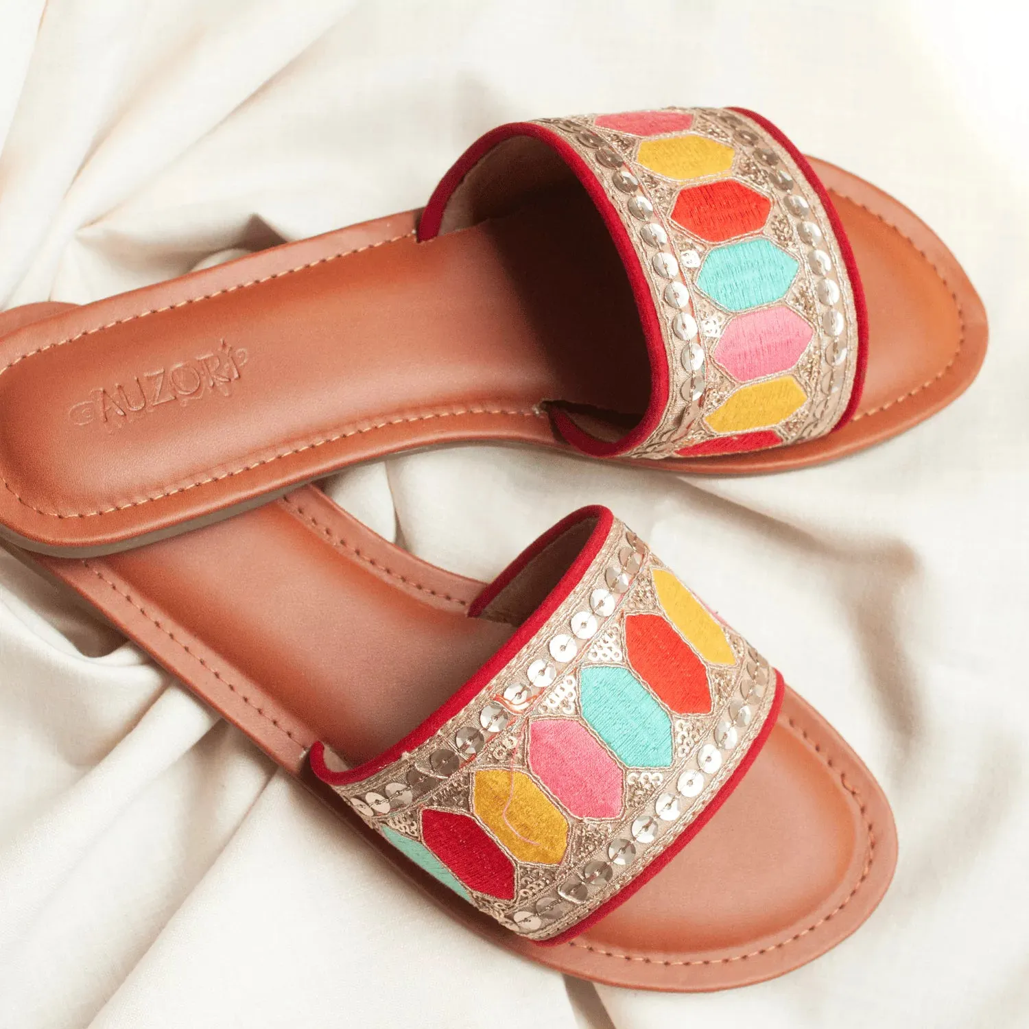 Coloured Embroidered Flats