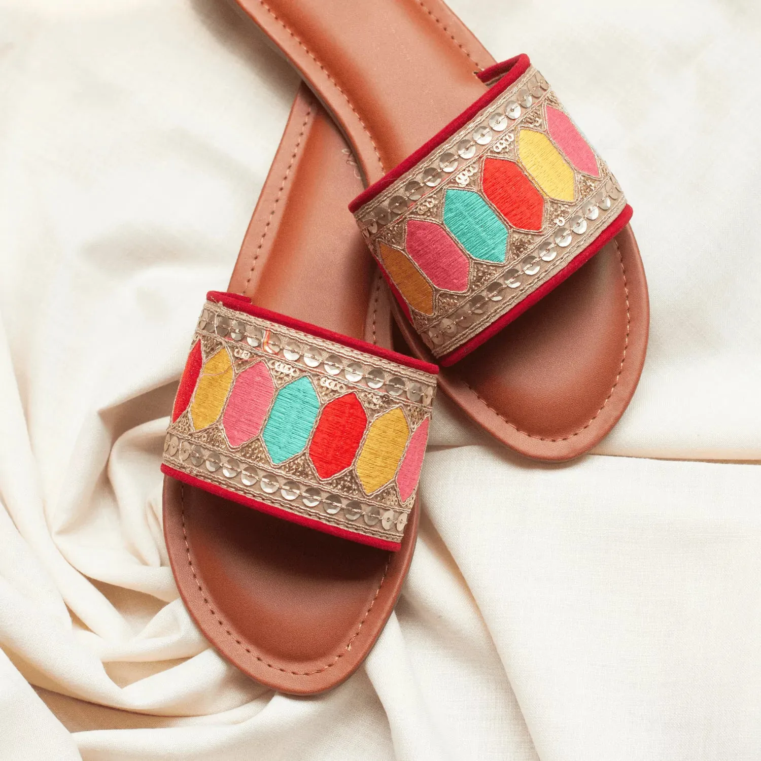 Coloured Embroidered Flats