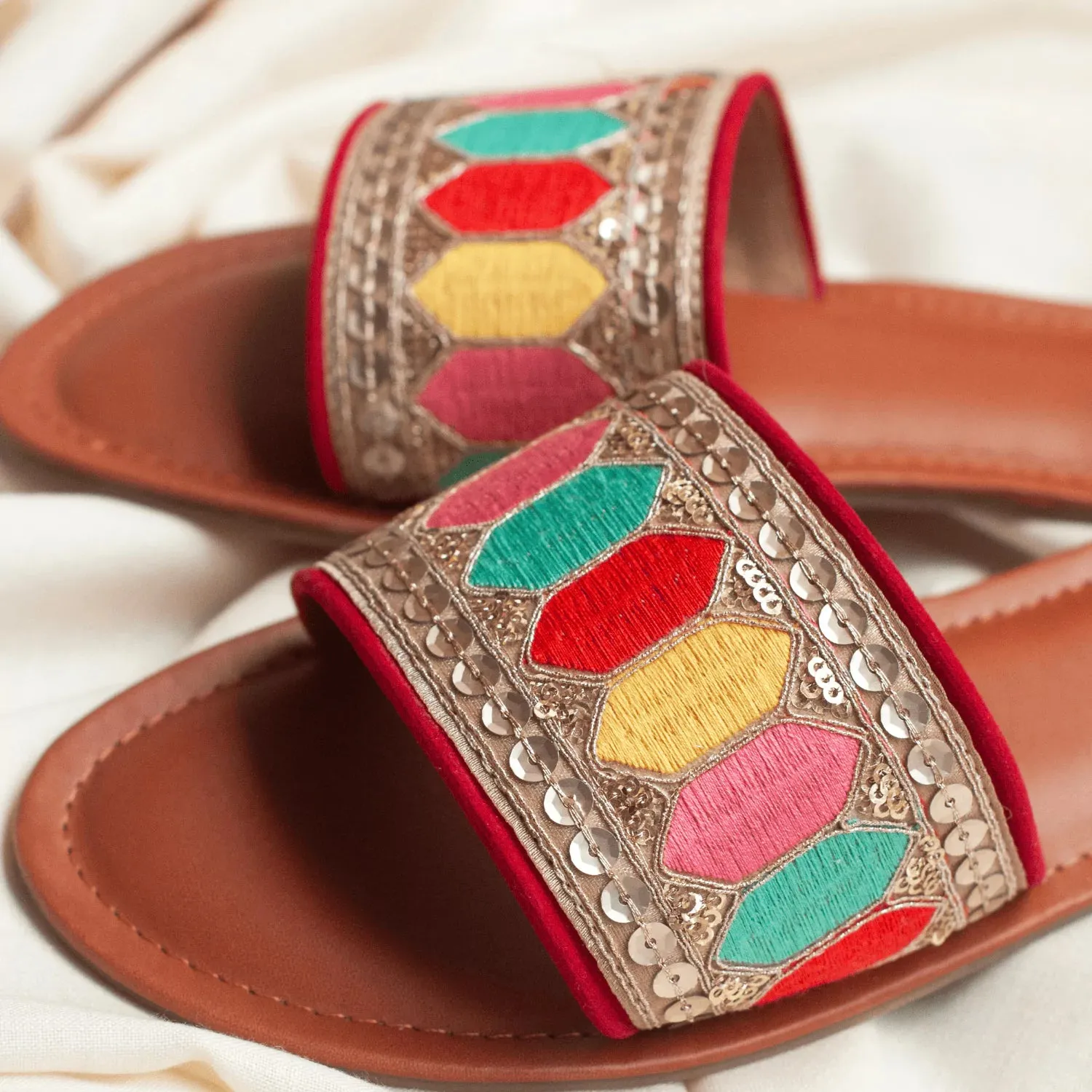 Coloured Embroidered Flats