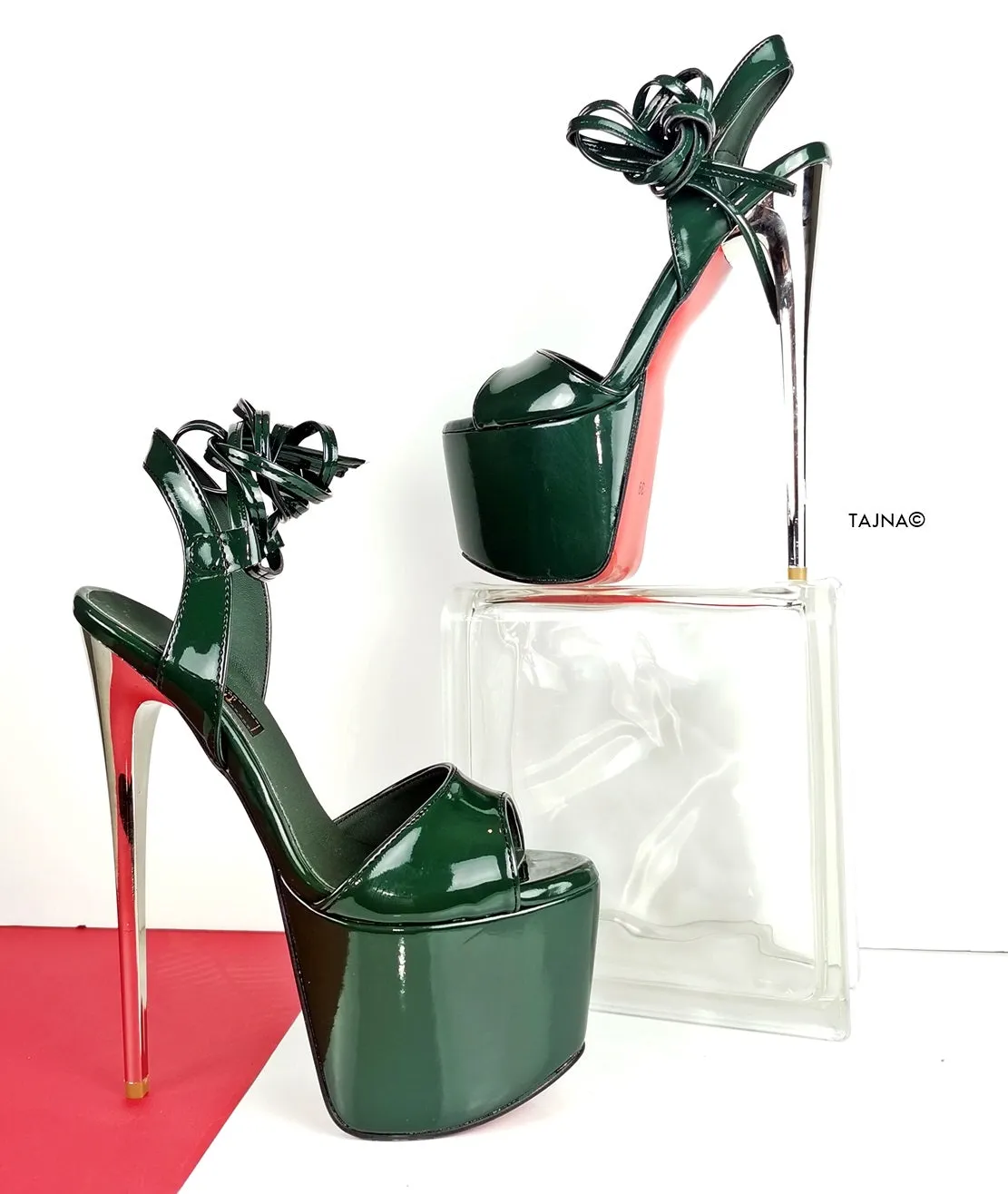 Emerald Green Glossy High Heel Sandals