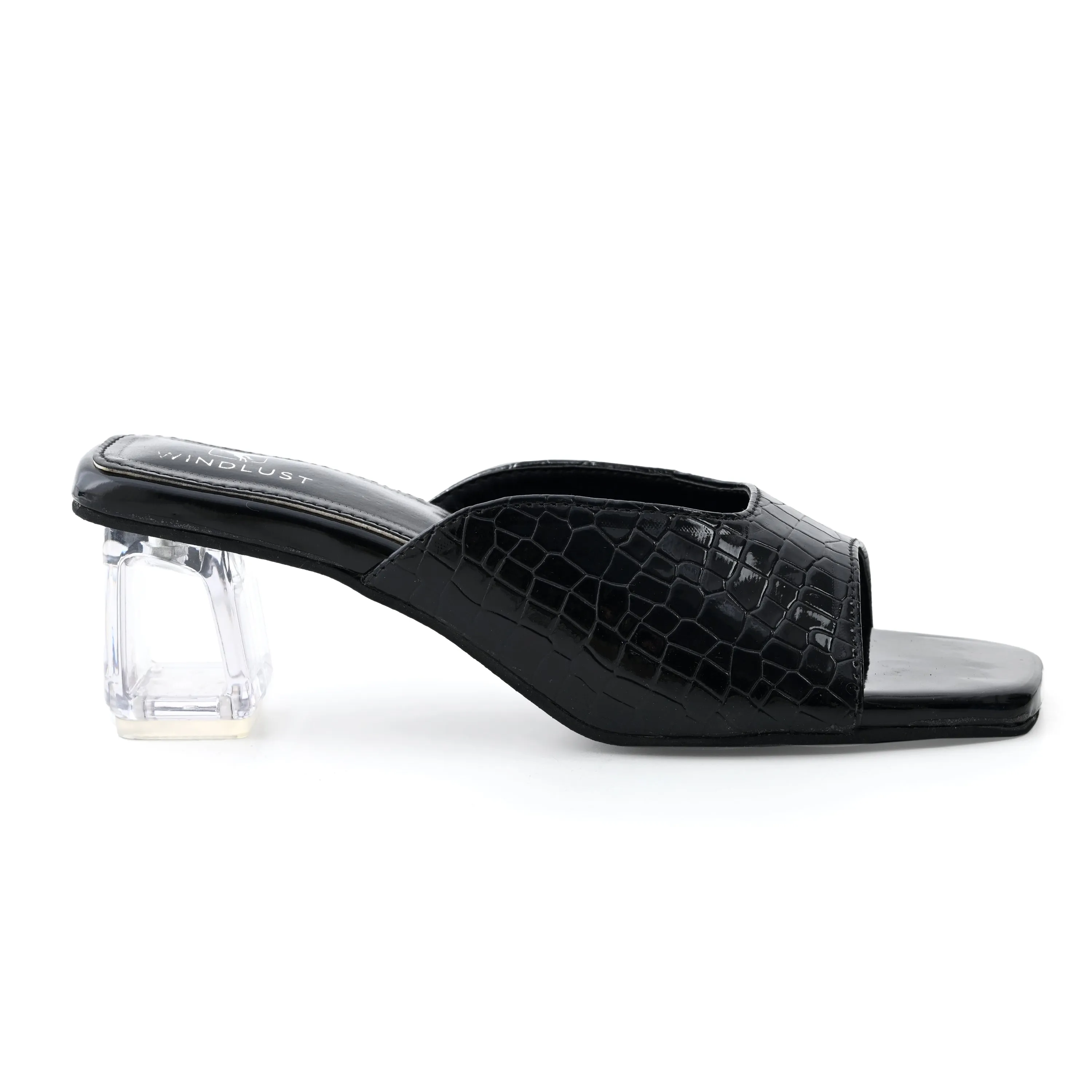 Ergo Croc Leather Hallow Heels - Glossy Black