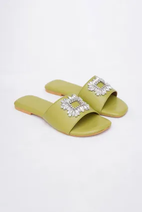 Green Brooch Embroidered Flats