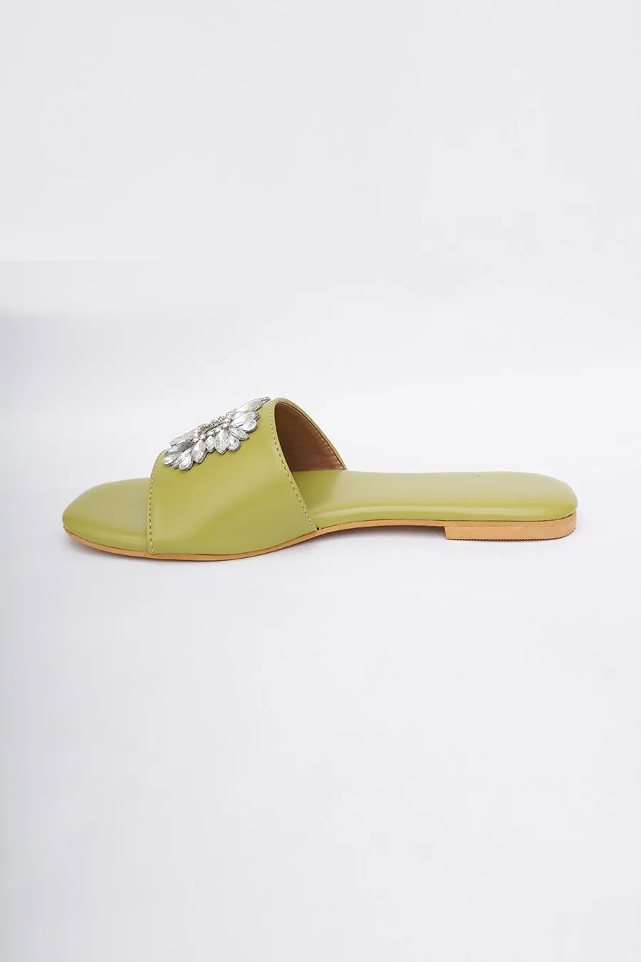 Green Brooch Embroidered Flats