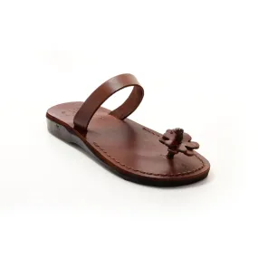 Hannah - Leather flower detail toe-stopper sandal