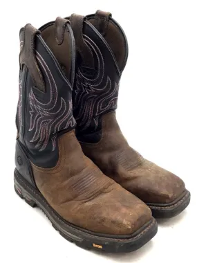 Justin Boots Men's Brown Leather Work Western Boots - Size 9EE