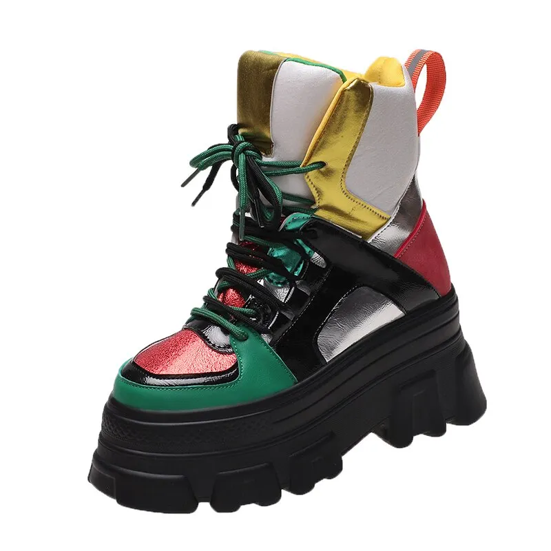 Leather Colorful High Top Boots