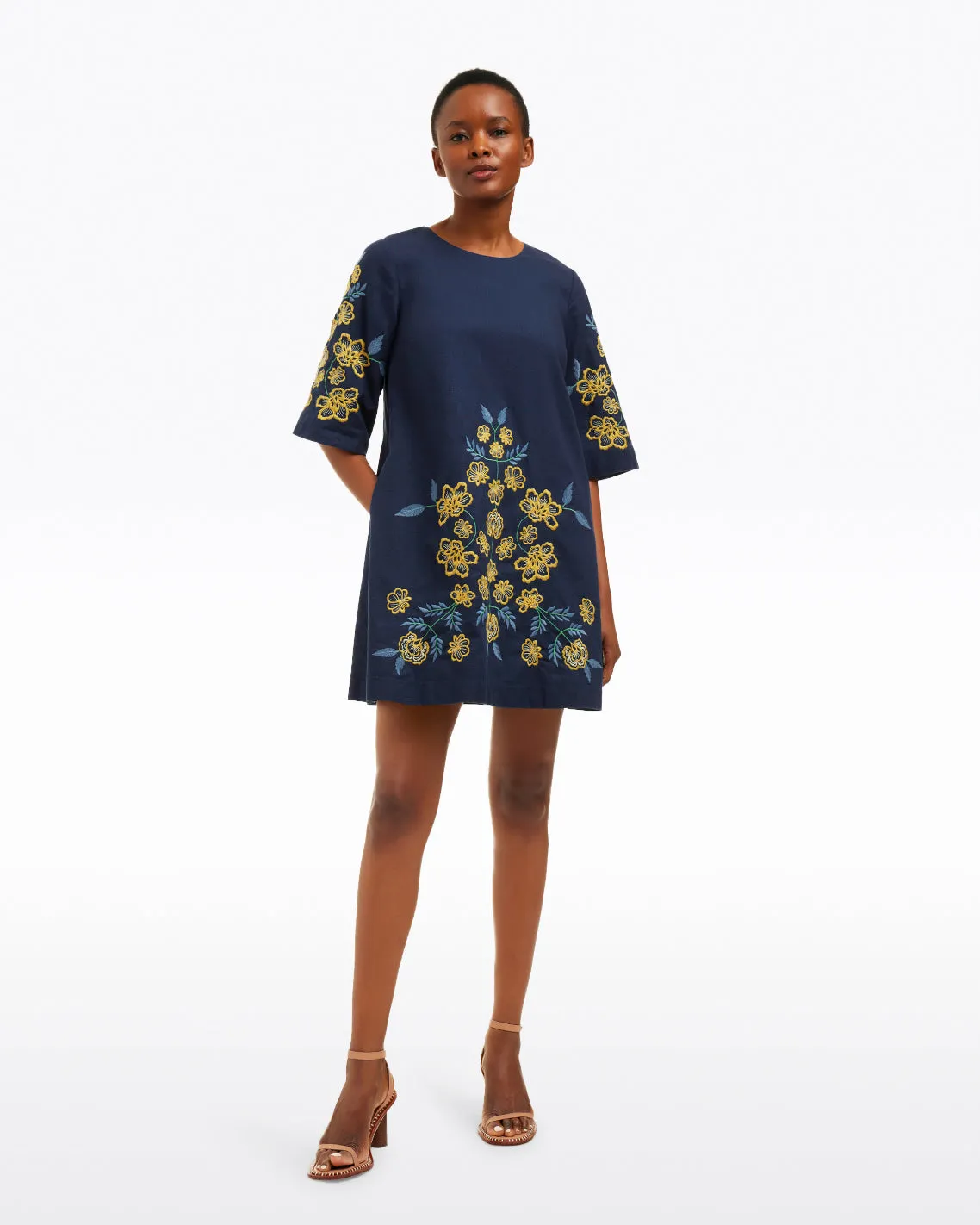 Mallory Embroidered Bell Sleeve Mini Dress