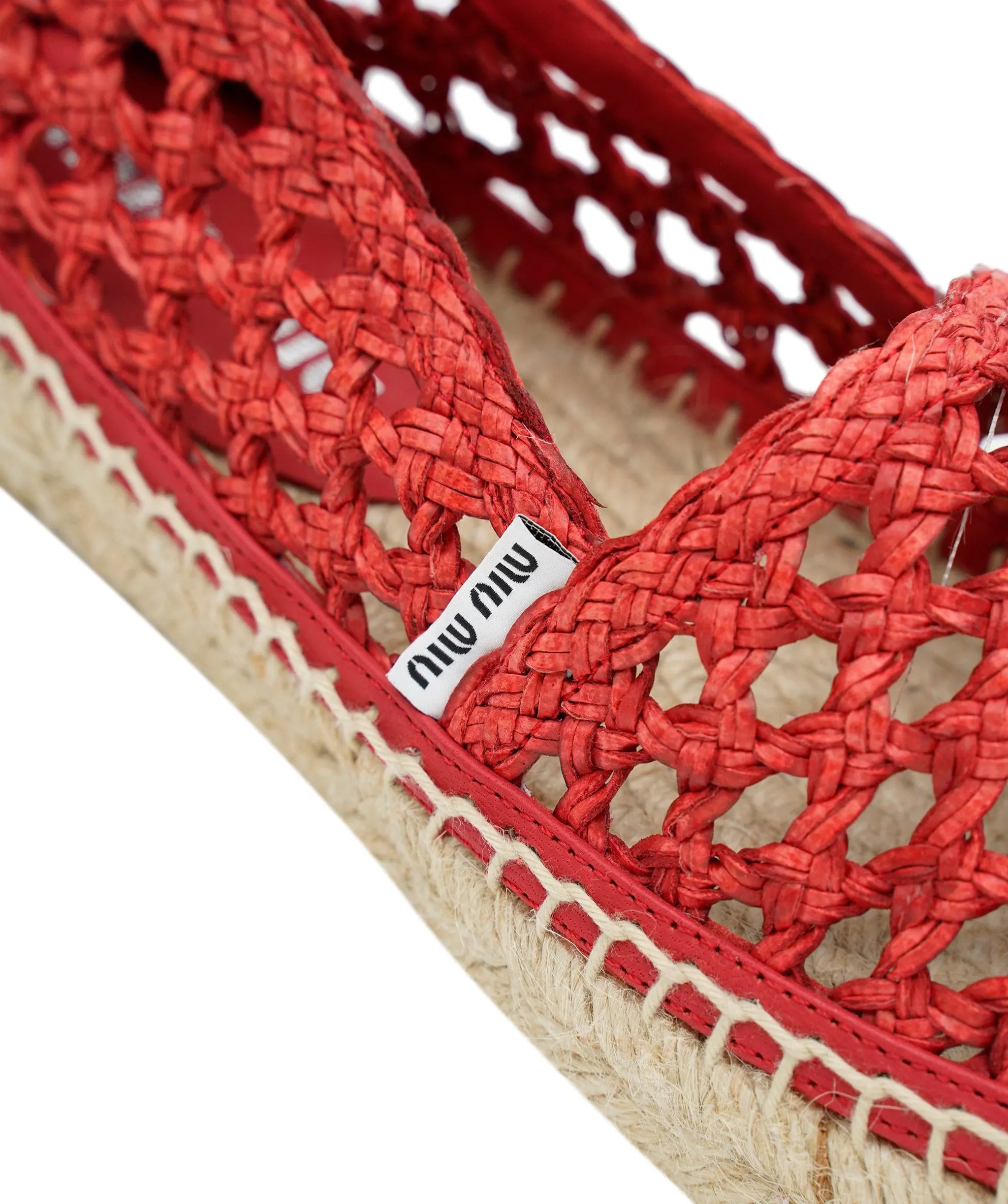 Miu Miu Woven Leather Espadrilles in Red with Jute Sole size 35 ALC0739