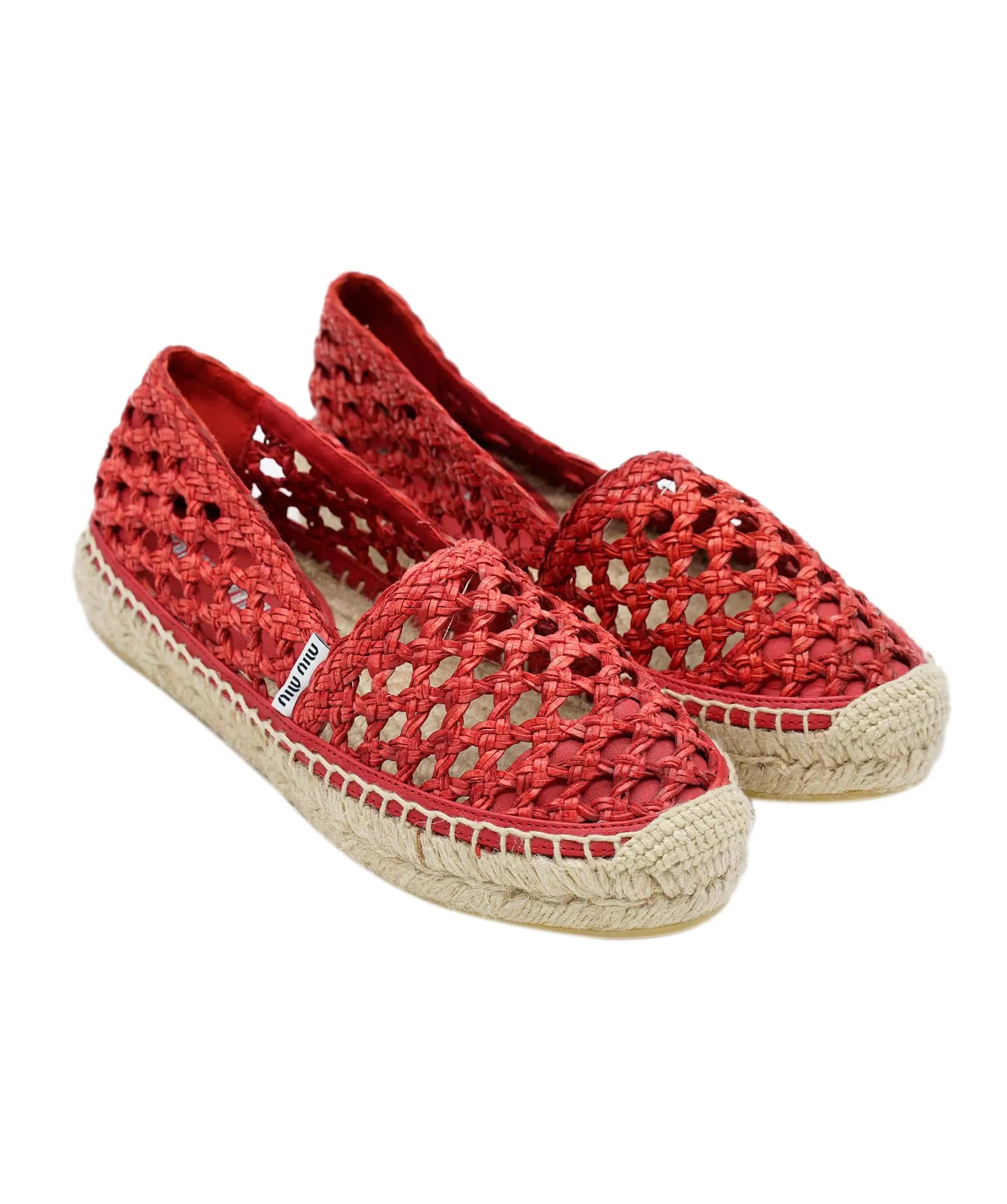 Miu Miu Woven Leather Espadrilles in Red with Jute Sole size 35 ALC0739