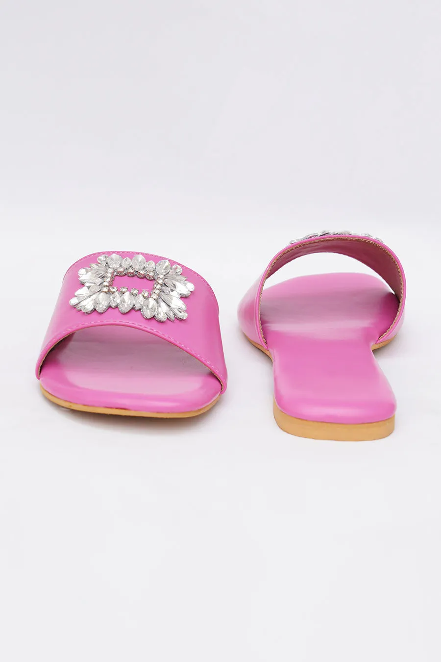 Pink Brooch Embroidered Flats