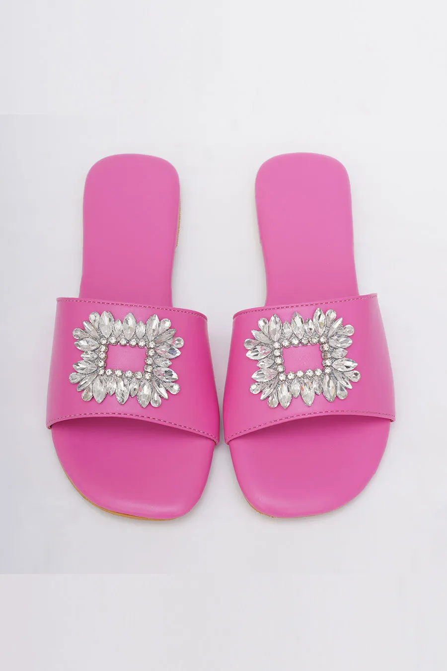 Pink Brooch Embroidered Flats
