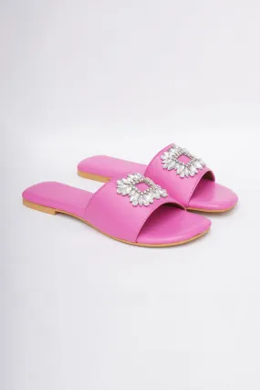 Pink Brooch Embroidered Flats