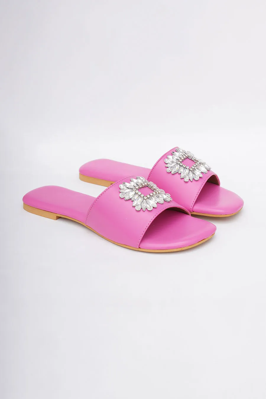 Pink Brooch Embroidered Flats