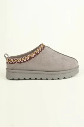 ROBYN GREY ULTRA MINI PLATFORM EMBROIDERED ANKLE SLIPPER BOOTS
