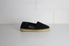 Saint Laurent Logo Embroidered Espadrille Flats in Black Canvas