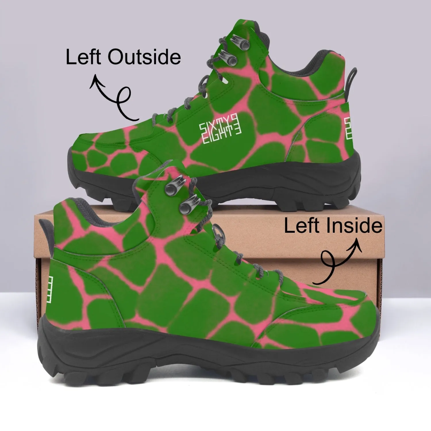 Sixty Eight 93 Logo White Boa Forest Green & Pink High Top Boots
