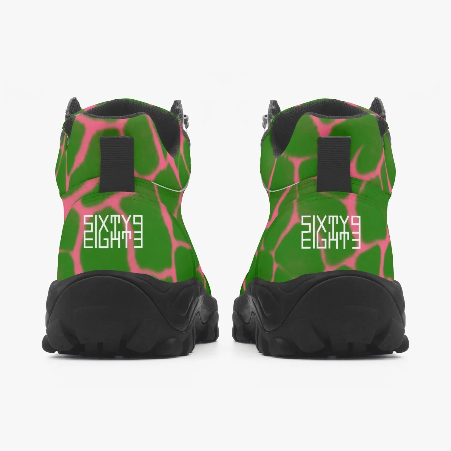 Sixty Eight 93 Logo White Boa Forest Green & Pink High Top Boots
