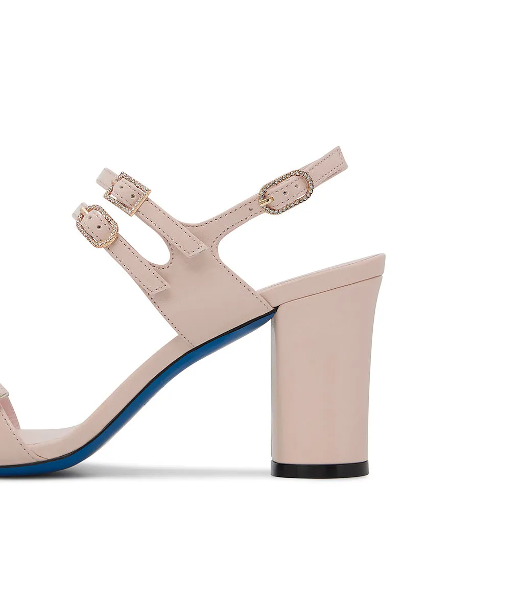 Straped sand glossy leather mules