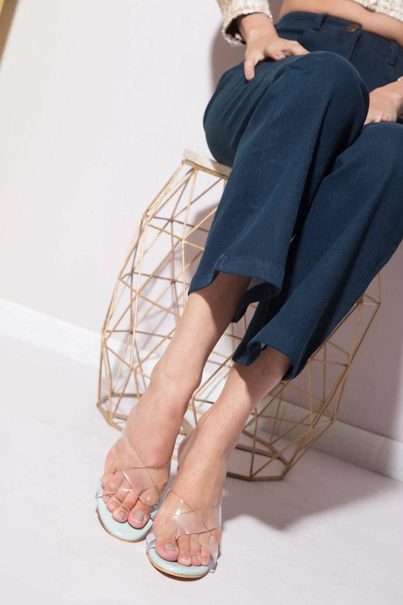 Transparent Cross-Strapped Heels - SkyBlue