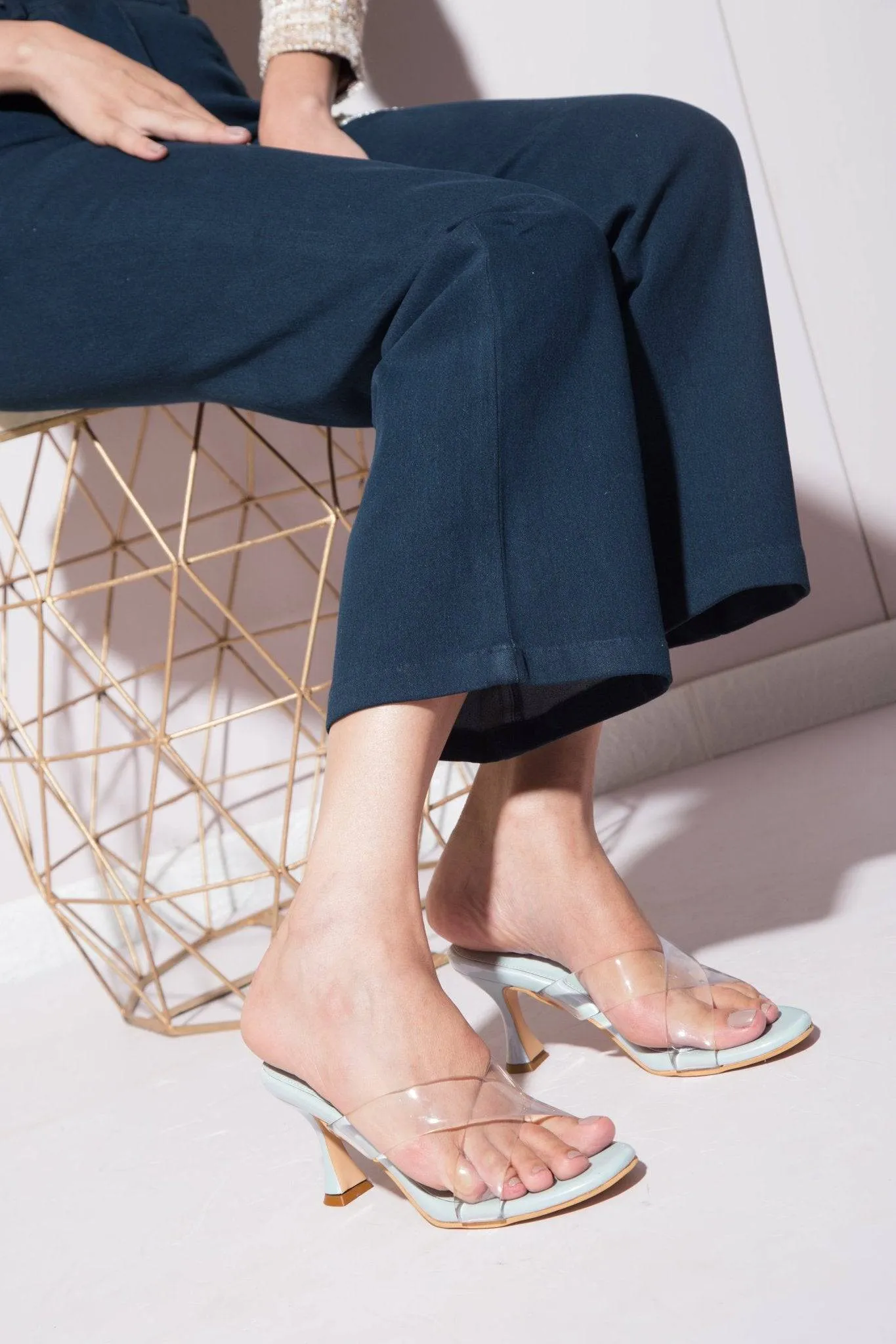 Transparent Cross-Strapped Heels - SkyBlue