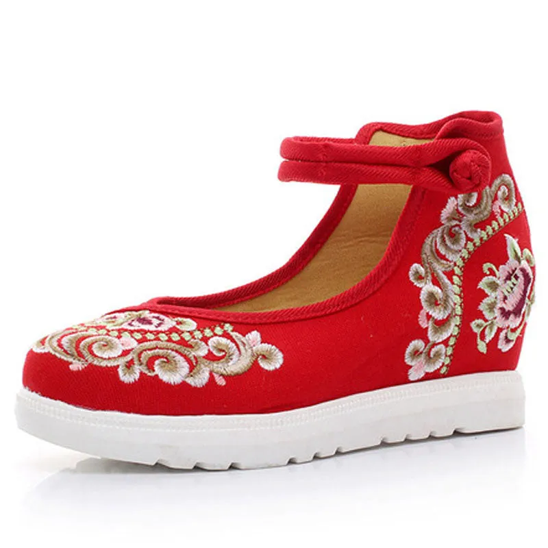 Women's Spring/Autumn Ankle Strap Denim Embroidered Flats