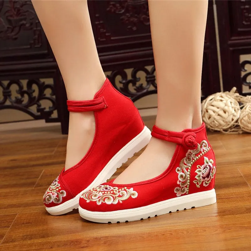 Women's Spring/Autumn Ankle Strap Denim Embroidered Flats