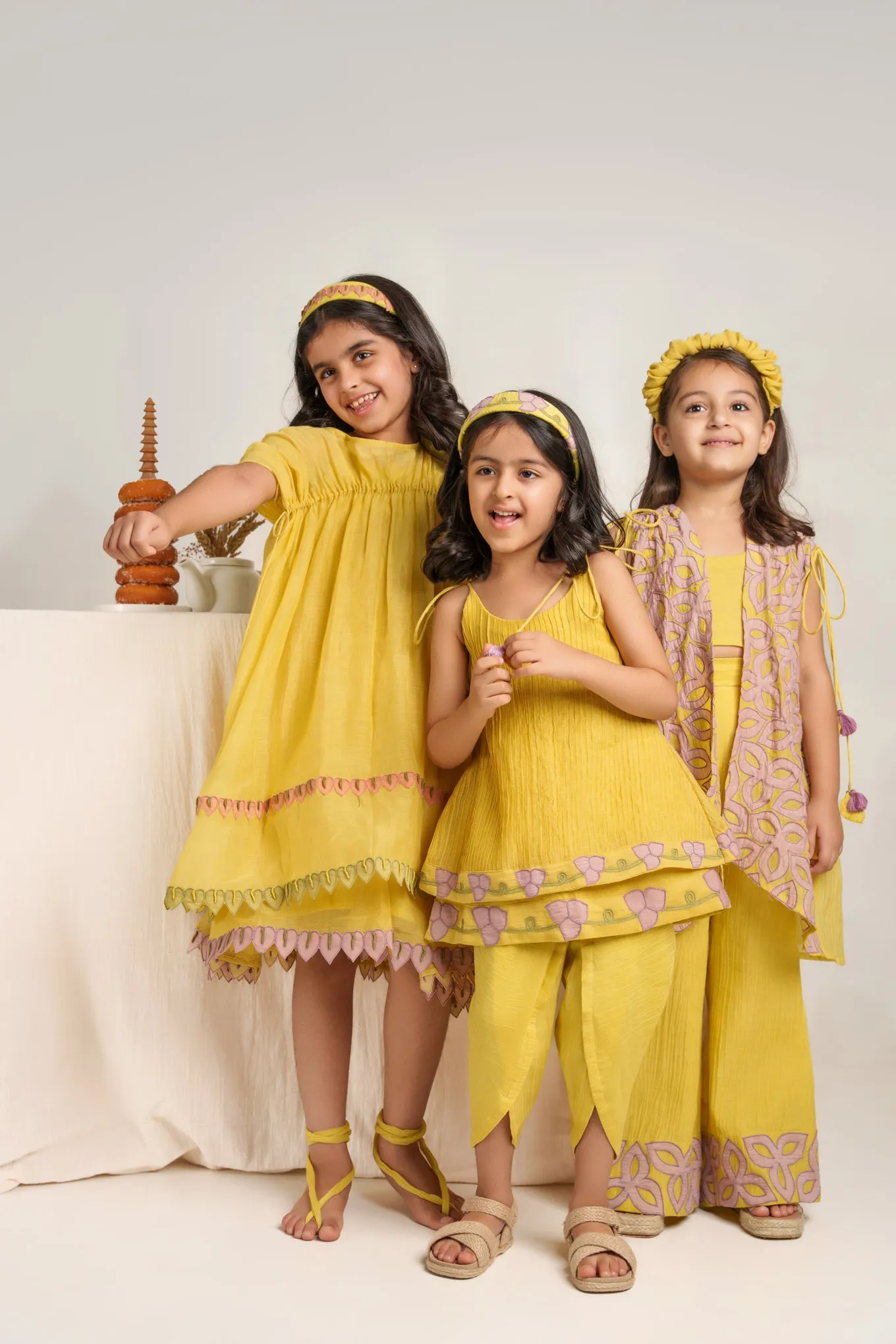 Yellow chanderi silk hand embroidered dress