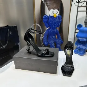 YSL Women's Opyum Patent Leather Black Sandals With 10cm Heel