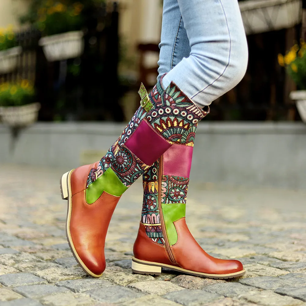 Zalor Patchwork Bohemian Retro Leather High Boots